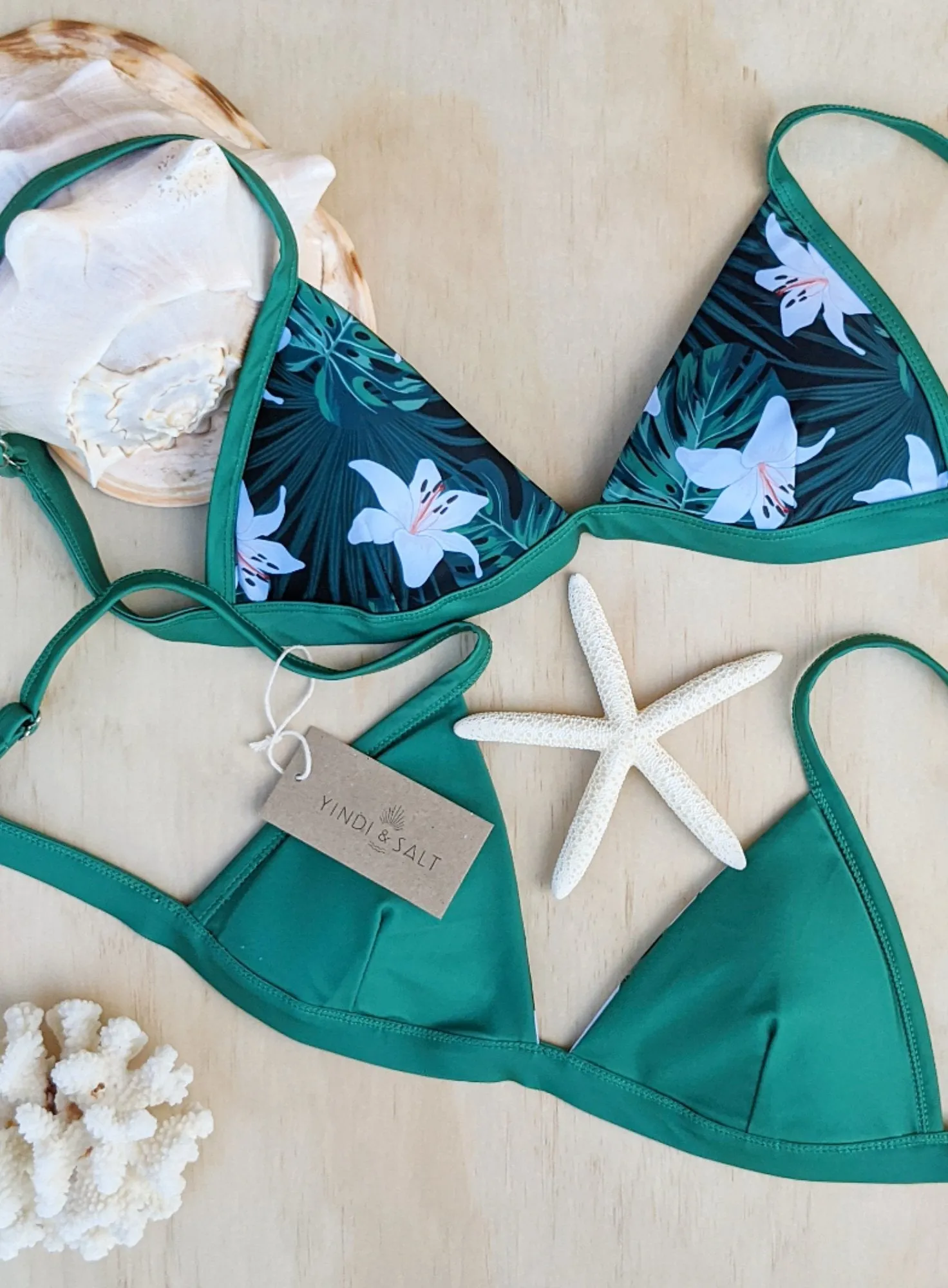 Amanda Reversible Bikini Top - Green/Midnight Jungle Print