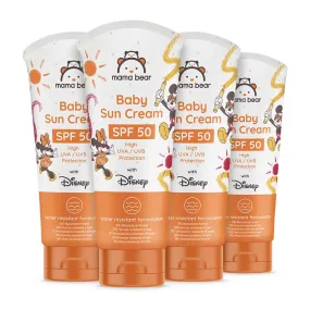 Amazon Brand: Mama Bear - Disney - Baby Sunscreen SPF 50 (High UVA/UVB Protection) - Pack of 4 x 100 ml